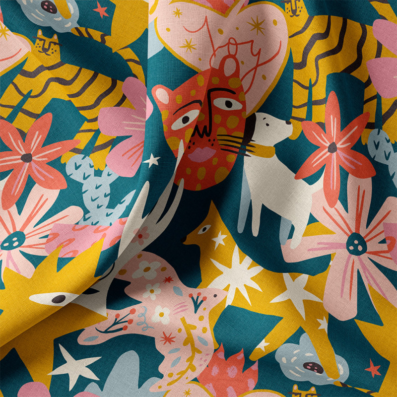 Printed Cotton JOY Blue / Pink